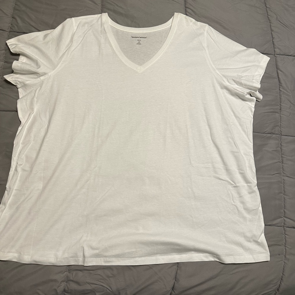 Woman Within 3x (30/32) white V-Neck cotton shirt NWOT